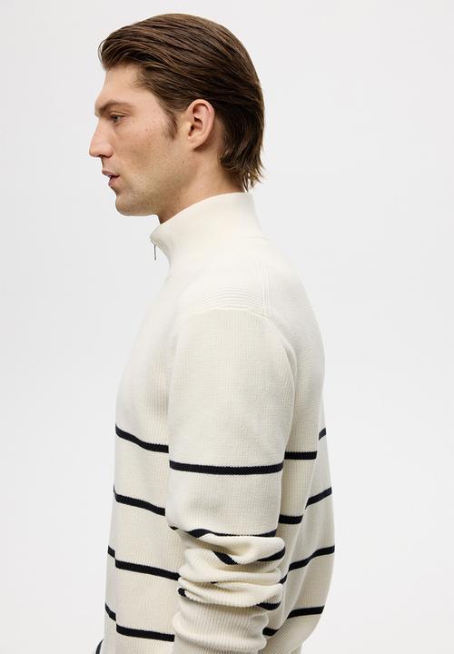 H&M - Regular fit zip-top jumper - cream/striped
