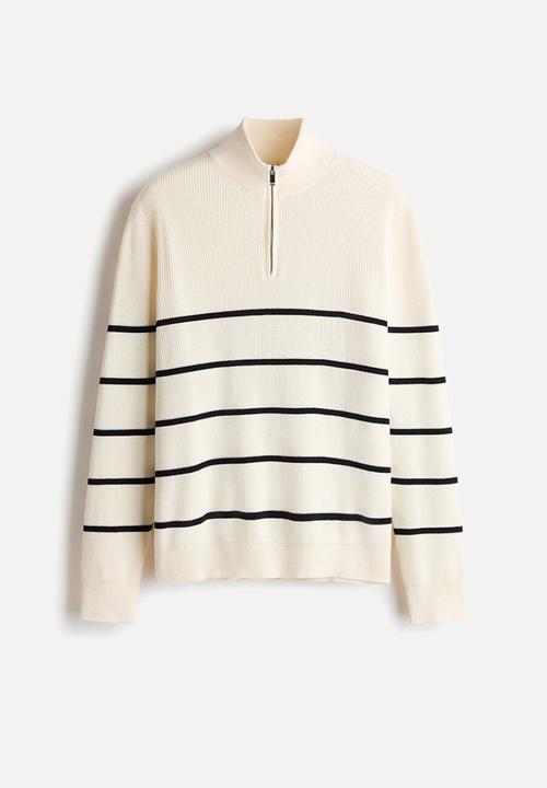 H&M - Regular fit zip-top jumper - cream/striped