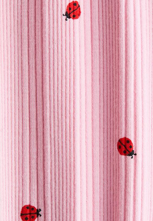 H&M - Ribbed cotton leggings - pink/ladybirds