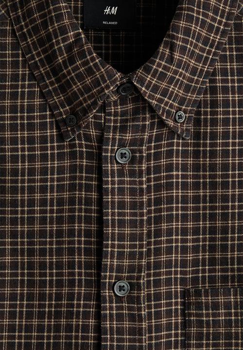 H&M - Relaxed fit cotton shirt - brown/checked