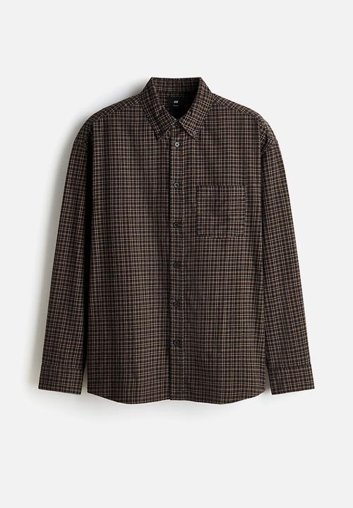 H&M - Relaxed fit cotton shirt - brown/checked