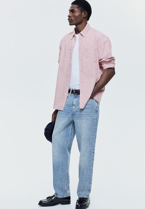 H&M - Relaxed fit cotton shirt - pink/checked