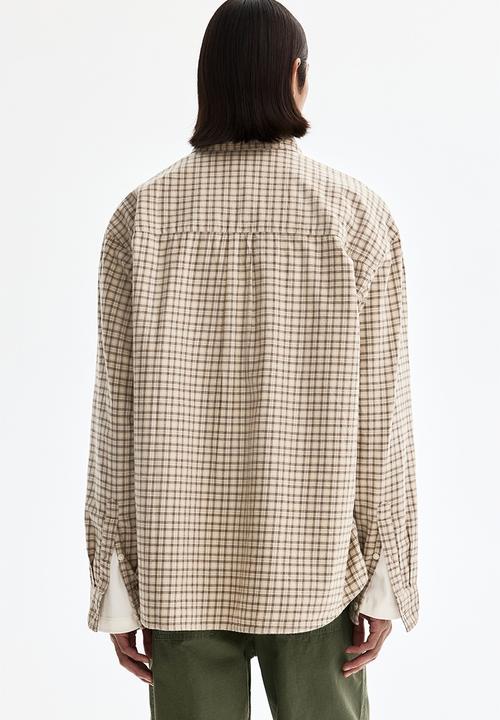 H&M - Relaxed fit cotton shirt - beige/checked