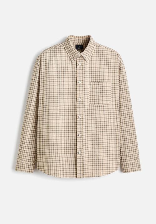 H&M - Relaxed fit cotton shirt - beige/checked