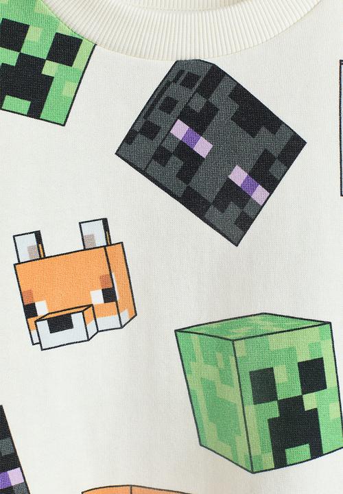H&M - Printed sweatshirt - white/minecraft