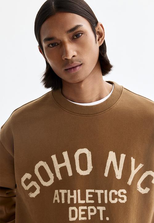 H&M - Loose fit printed sweatshirt - dark beige/soho nyc