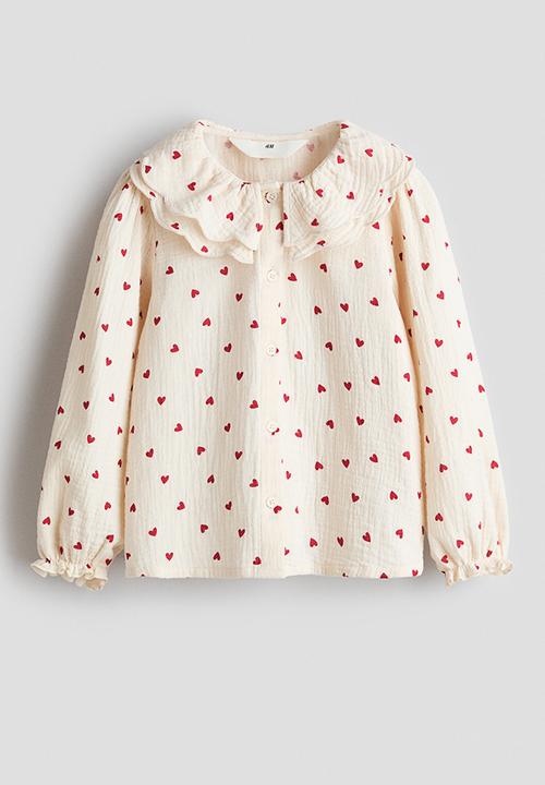 H&M - Printed cotton blouse - light beige/hearts