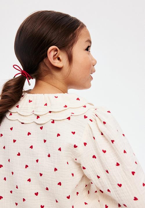 H&M - Printed cotton blouse - light beige/hearts