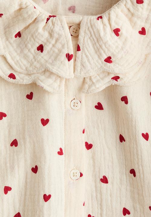 H&M - Printed cotton blouse - light beige/hearts