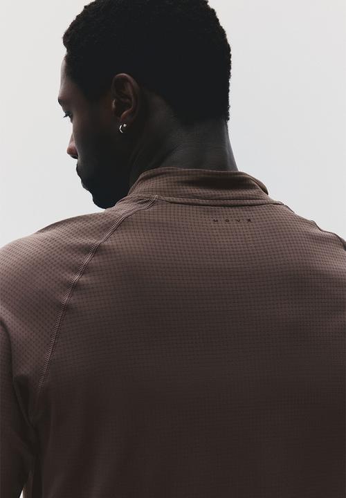 H&M - Muscle fit zip top sports top with drymove™ - brown