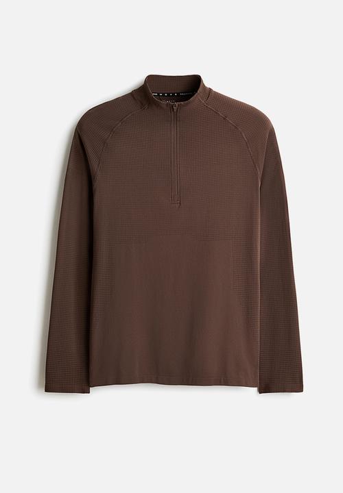 H&M - Muscle fit zip top sports top with drymove™ - brown