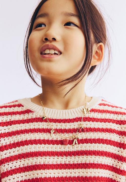 H&M - Textured-knit jumper - red/striped