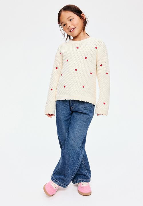 H&M - Textured-knit jumper - cream/hearts