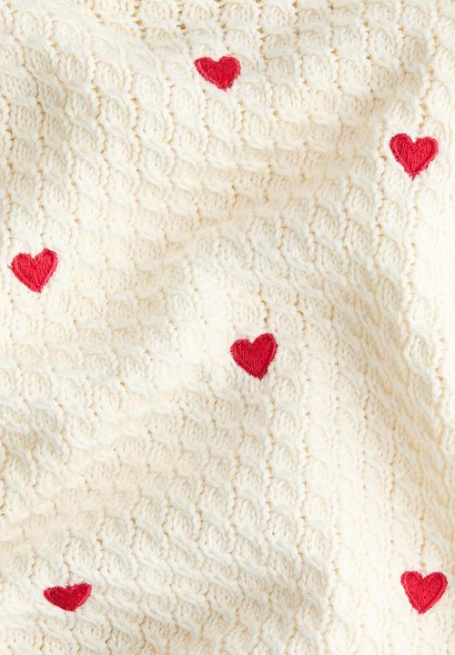H&M - Textured-knit jumper - cream/hearts