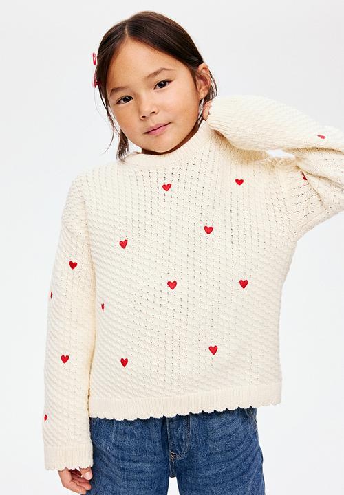 H&M - Textured-knit jumper - cream/hearts