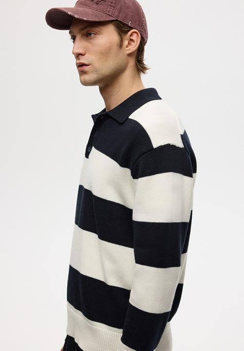 H&M - Relaxed fit polo shirt - dark blue/striped