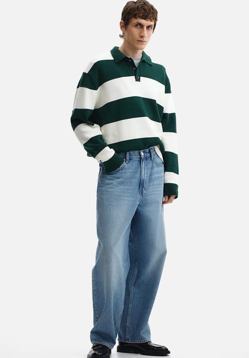 H&M - Relaxed fit polo shirt - dark green/striped