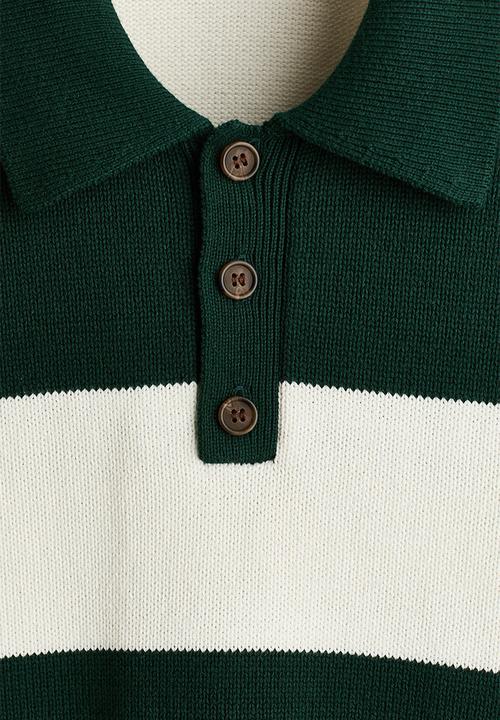 H&M - Relaxed fit polo shirt - dark green/striped