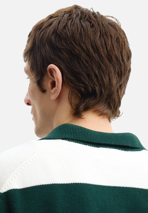 H&M - Relaxed fit polo shirt - dark green/striped