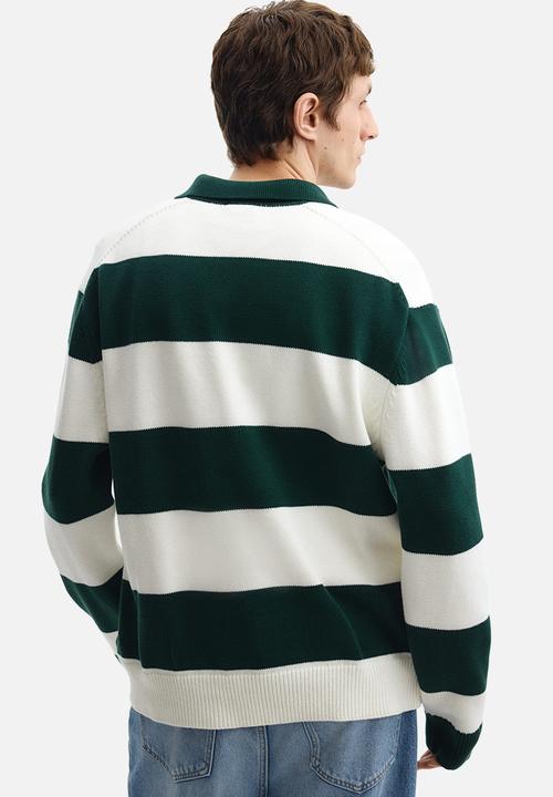 H&M - Relaxed fit polo shirt - dark green/striped