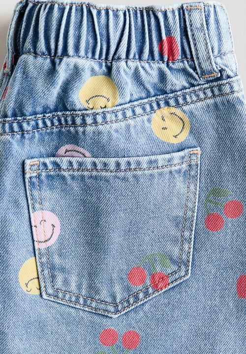 H&M - Printed denim skirt - denim blue/smileyworld