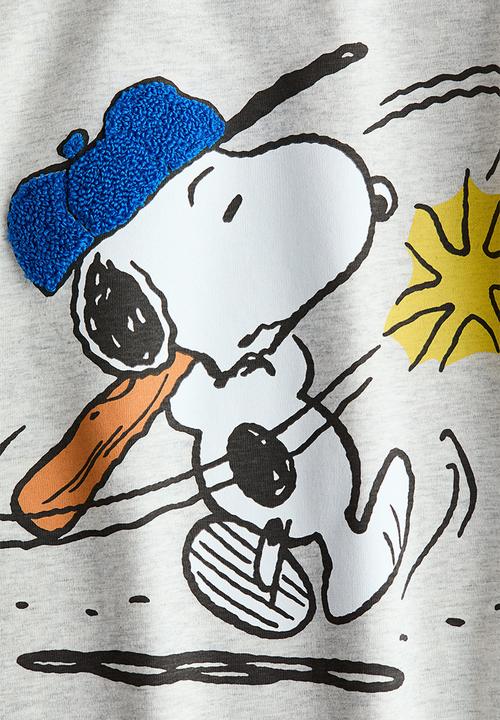 H&M - Printed long-sleeved T-shirt - light grey marl/snoopy