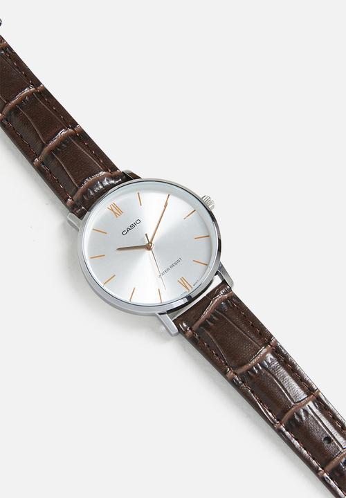 Casio - Analog Round Brwn Ltr Silv Dial - Brown