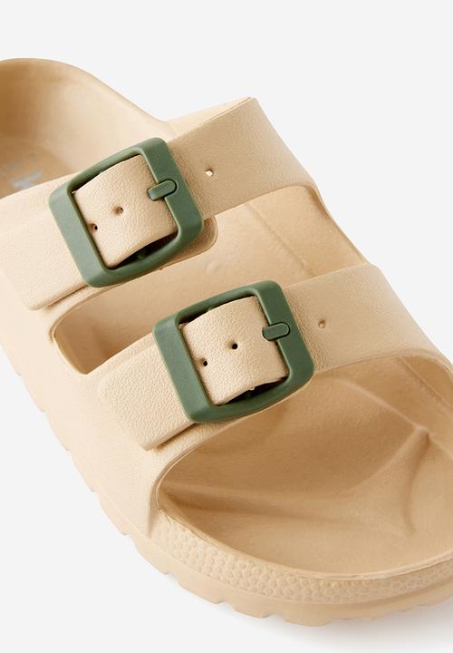 Cotton On - Twin Strap Slide - Semolina/Khaki Green
