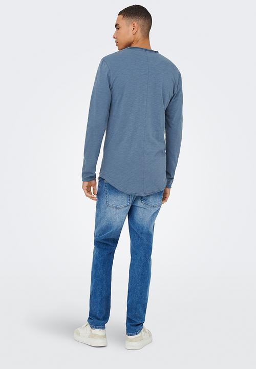 Only & Sons - ONSBENNE Longy Long Sleeve Tee - Vintage Indigo