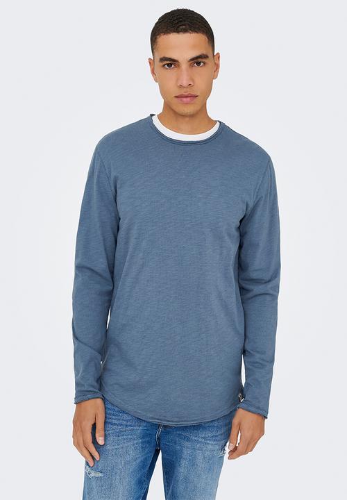 Only & Sons - ONSBENNE Longy Long Sleeve Tee - Vintage Indigo