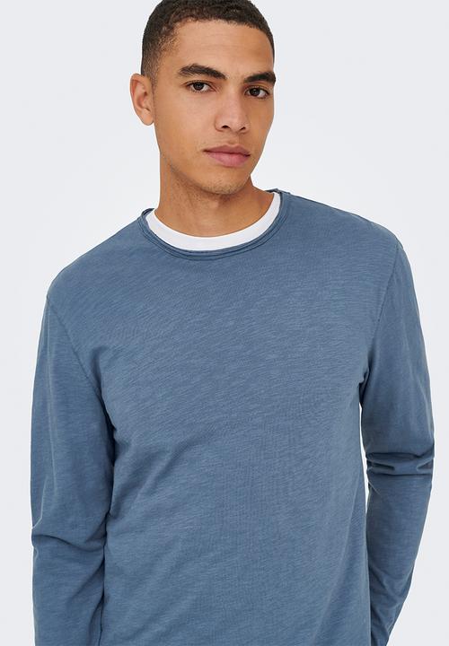 Only & Sons - ONSBENNE Longy Long Sleeve Tee - Vintage Indigo