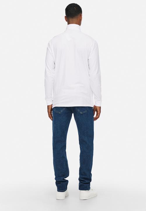 Only & Sons - ONSMICHAN Slim Long Sleeve Roll Neck Tee - White