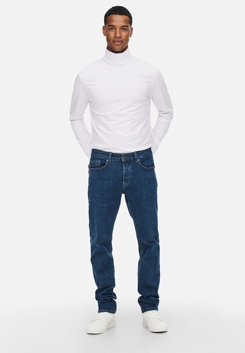 Only & Sons - ONSMICHAN Slim Long Sleeve Roll Neck Tee - White