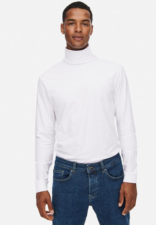 Only & Sons - ONSMICHAN Slim Long Sleeve Roll Neck Tee - White