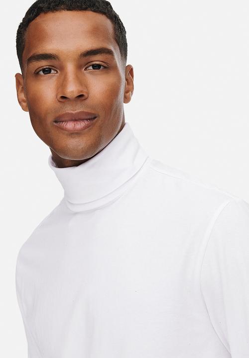 Only & Sons - ONSMICHAN Slim Long Sleeve Roll Neck Tee - White