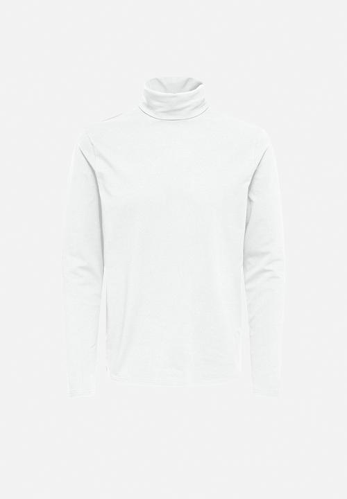 Only & Sons - ONSMICHAN Slim Long Sleeve Roll Neck Tee - White