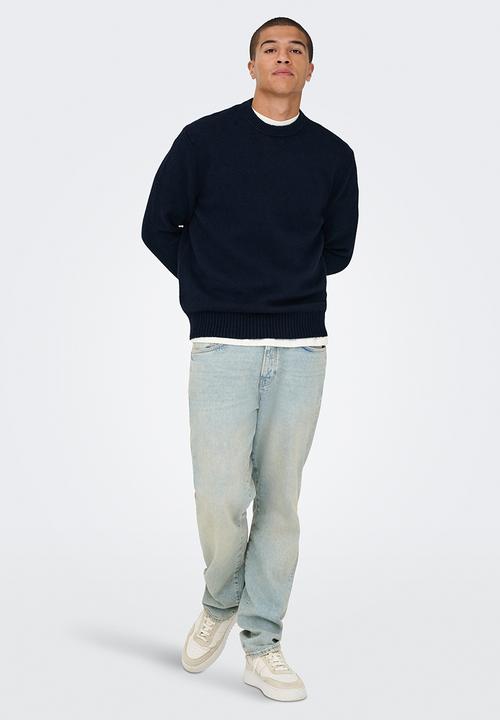 Only & Sons - ONSJAMES Relaxed Fit Crew Knit - Dark Sapphire