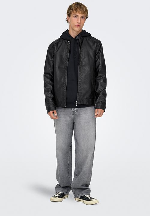 Only & Sons - ONSMIKE PU Racer Jacket Otw - Black