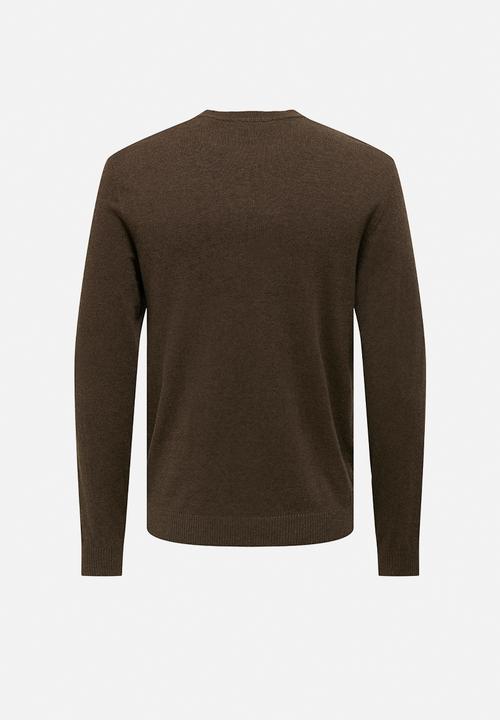 Only & Sons - ONSLOUI Regular Melange Crew Knit - Coffee Bean