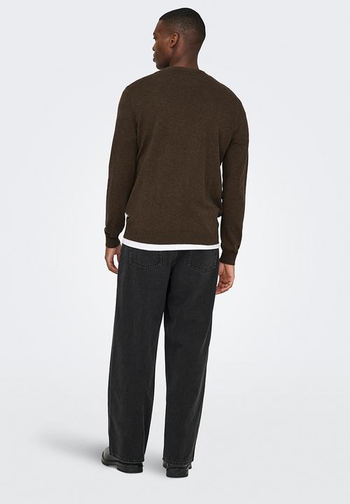 Only & Sons - ONSLOUI Regular Melange Crew Knit - Coffee Bean