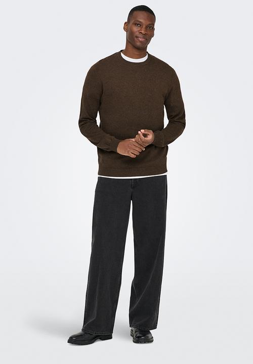 Only & Sons - ONSLOUI Regular Melange Crew Knit - Coffee Bean