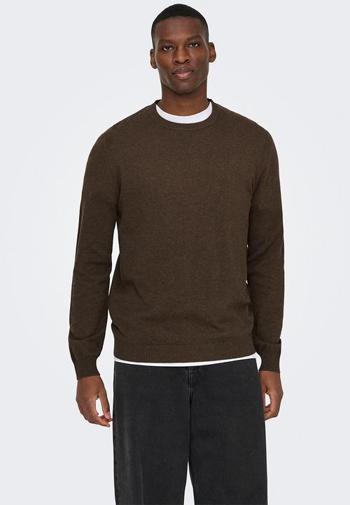 Only & Sons - ONSLOUI Regular Melange Crew Knit - Coffee Bean