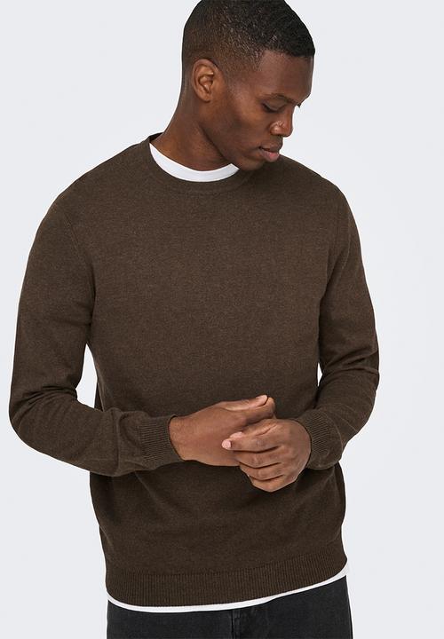 Only & Sons - ONSLOUI Regular Melange Crew Knit - Coffee Bean