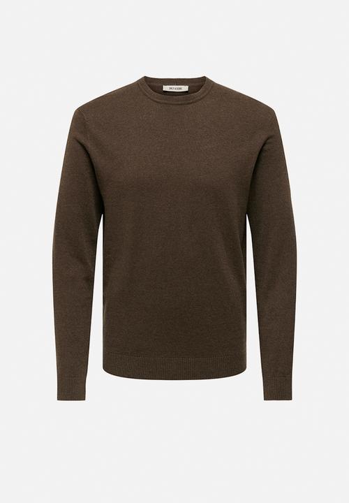 Only & Sons - ONSLOUI Regular Melange Crew Knit - Coffee Bean