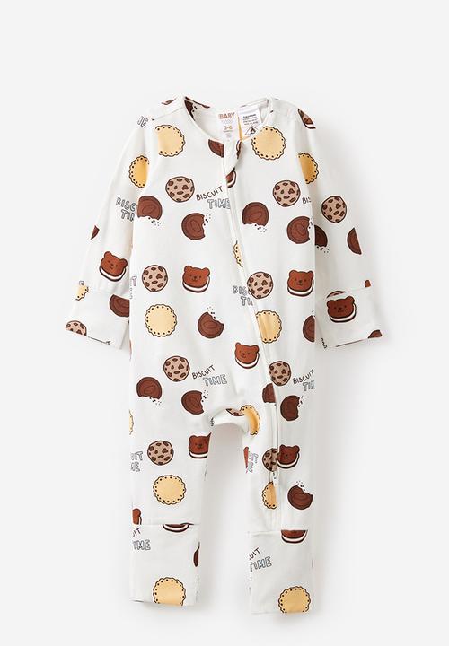 Cotton On - The Long Sleeve Zip Romper - Vanilla/Biscuit Time