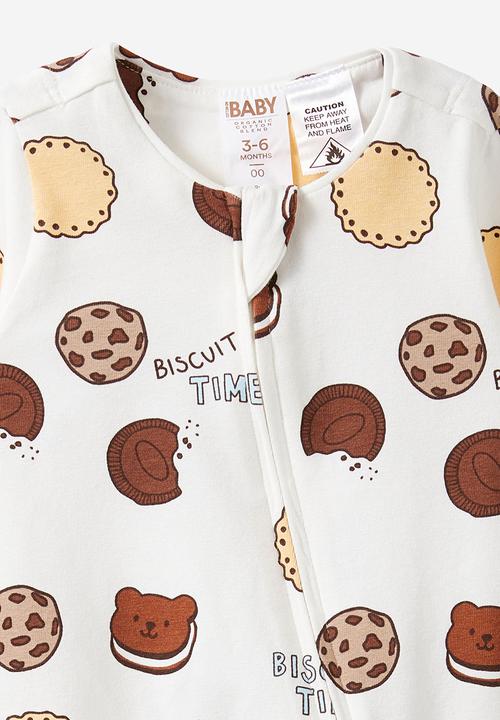 Cotton On - The Long Sleeve Zip Romper - Vanilla/Biscuit Time