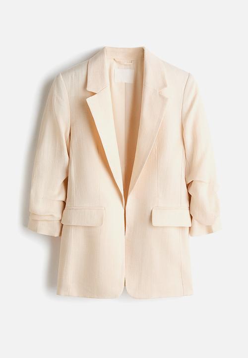 H&M - Gathered-sleeve blazer - cream