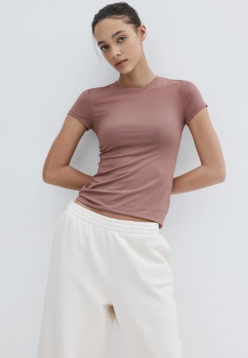 H&M - Fitted microfibre t-shirt - dusty pink