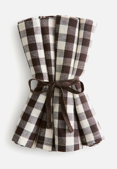 H&M - 4-pack cotton napkins - dark brown/gingham check