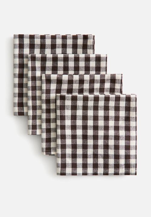 H&M - 4-pack cotton napkins - dark brown/gingham check